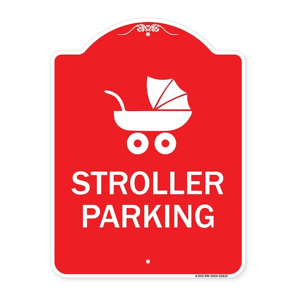 Stroller Parking With Graphic, Red & White Aluminum Architectural Sign, 18" x 24", RW-1824-22832